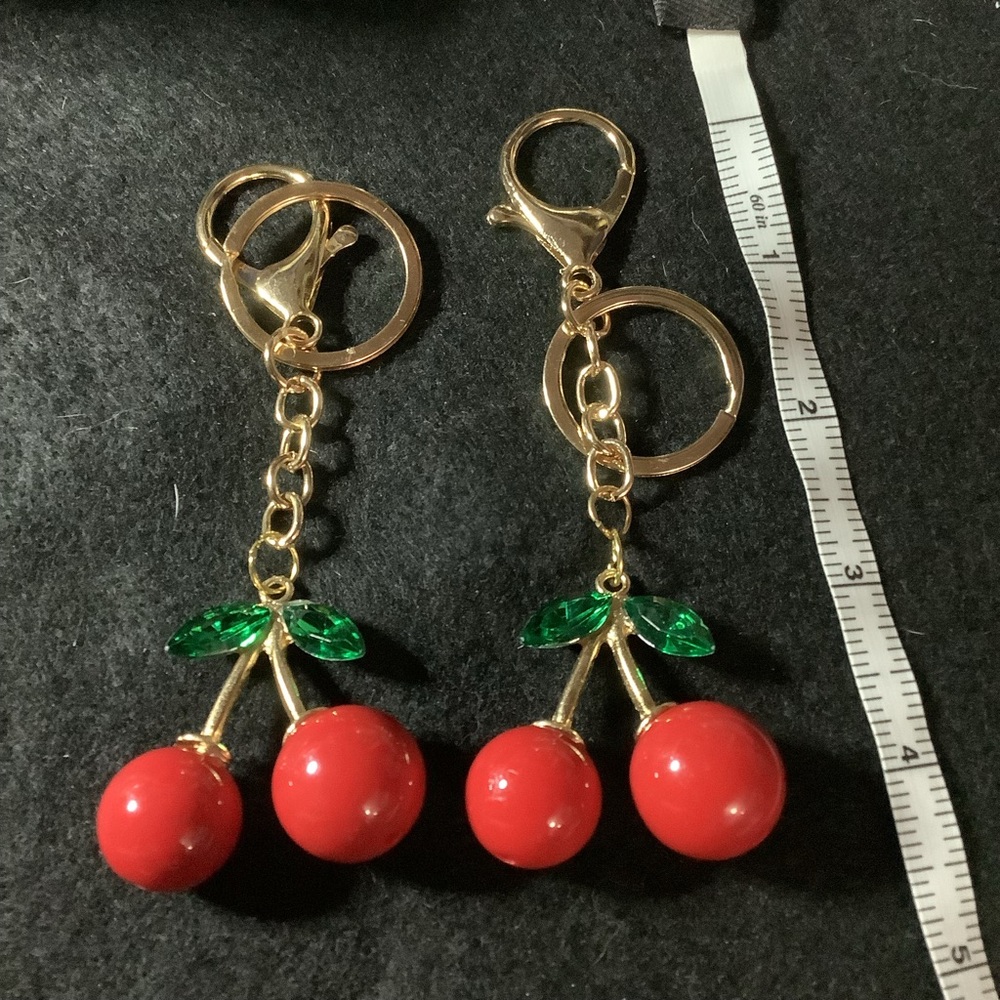 Cherries w/green bling leaves Bag Charms